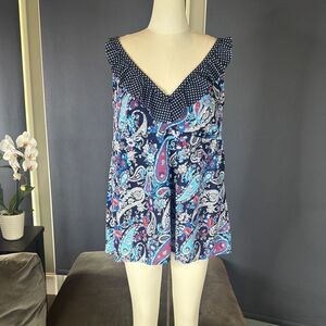 Women’s Kim Rogers Curvy Blue Paisley & Polka Dot One Piece Swimsuit Tankini 16W